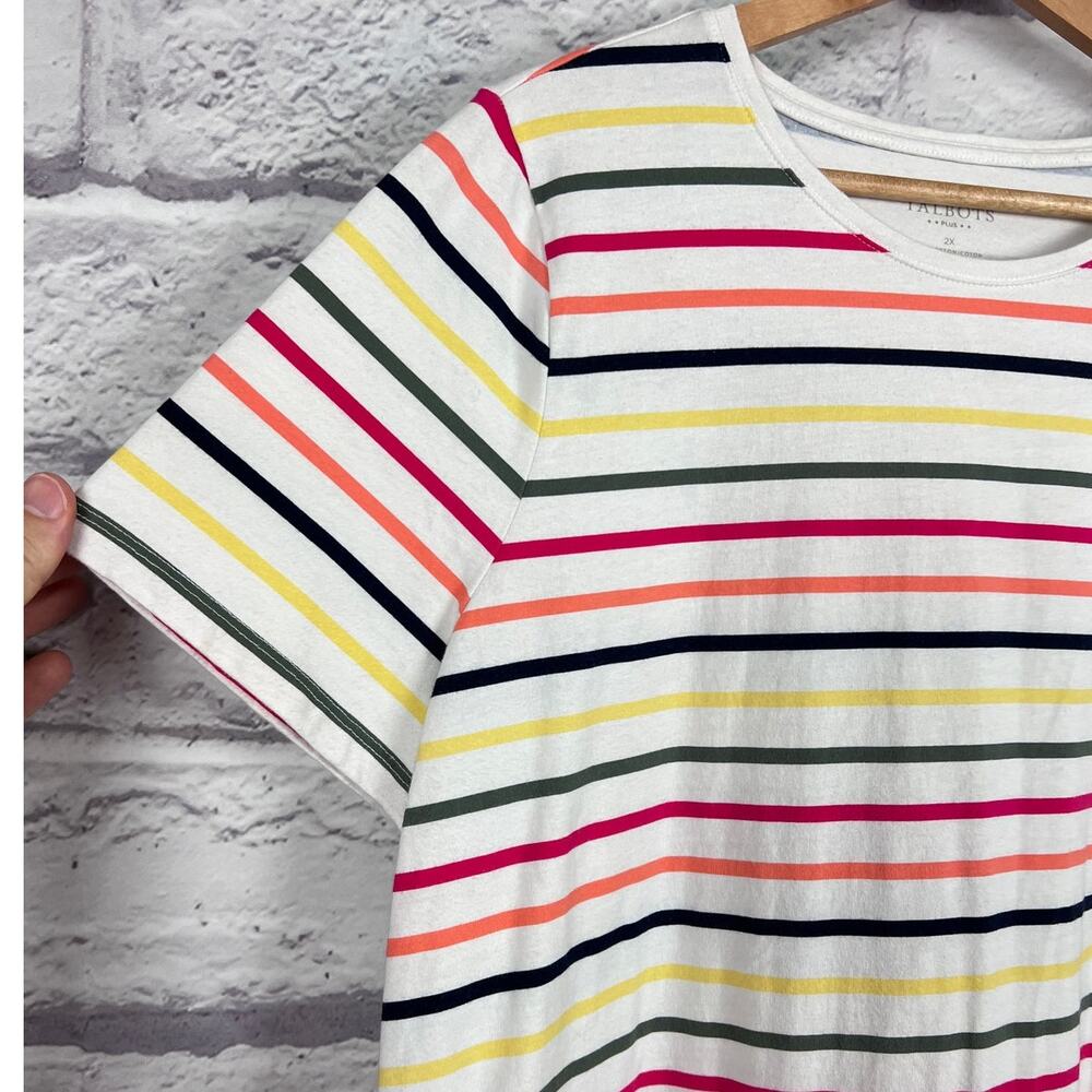 Talbots‎ Womens 2X Preppy Classic Nautical Colorful Rainbow Striped T-Shirt Top - Picture 5 of 10